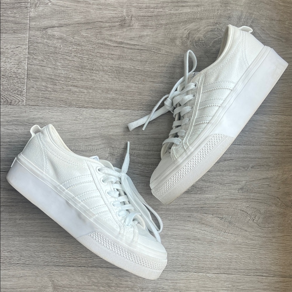 Adidas Nizza White Canvas Platform Sneakers Women’s Size 7